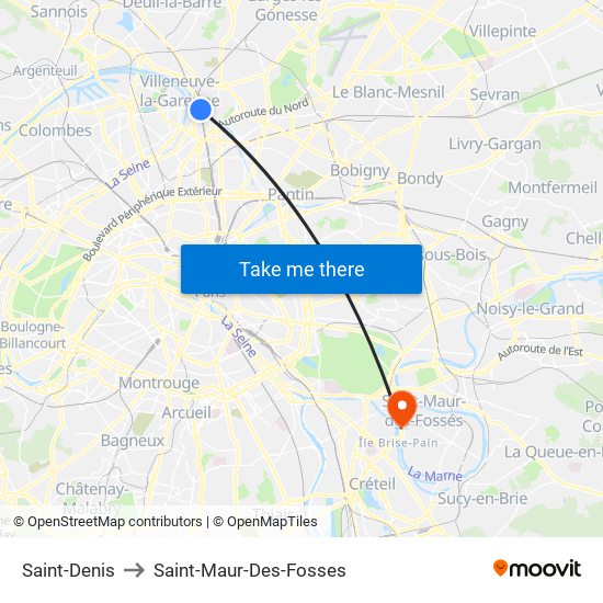 Saint-Denis to Saint-Maur-Des-Fosses map