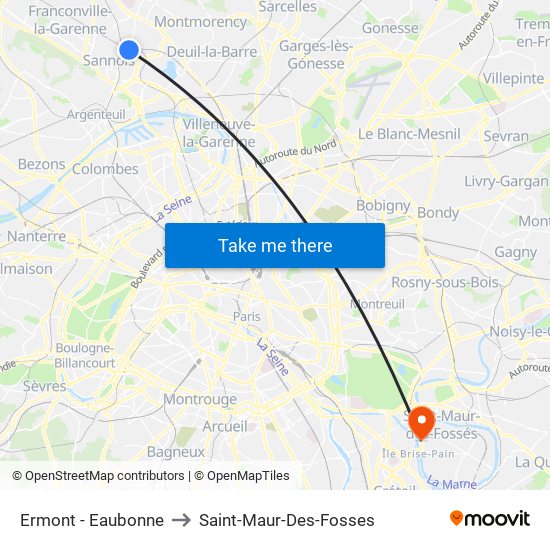 Ermont - Eaubonne to Saint-Maur-Des-Fosses map