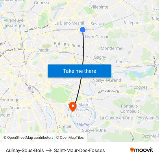 Aulnay-Sous-Bois to Saint-Maur-Des-Fosses map