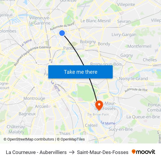 La Courneuve - Aubervilliers to Saint-Maur-Des-Fosses map