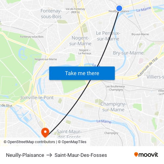 Neuilly-Plaisance to Saint-Maur-Des-Fosses map