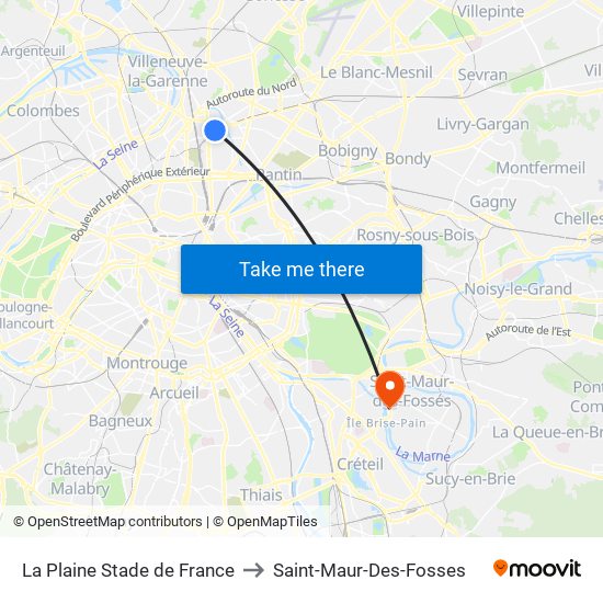 La Plaine Stade de France to Saint-Maur-Des-Fosses map