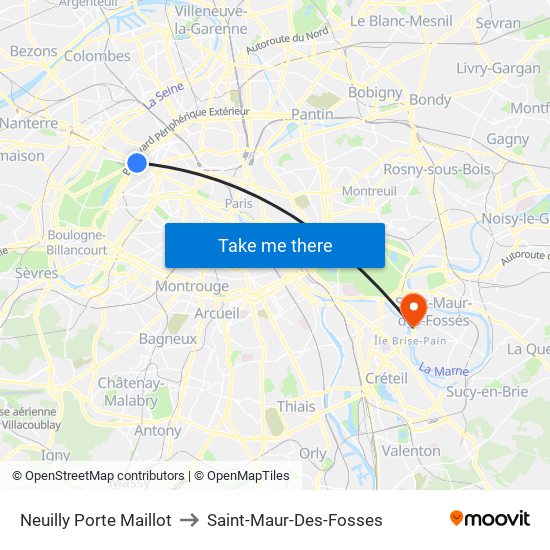 Neuilly Porte Maillot to Saint-Maur-Des-Fosses map