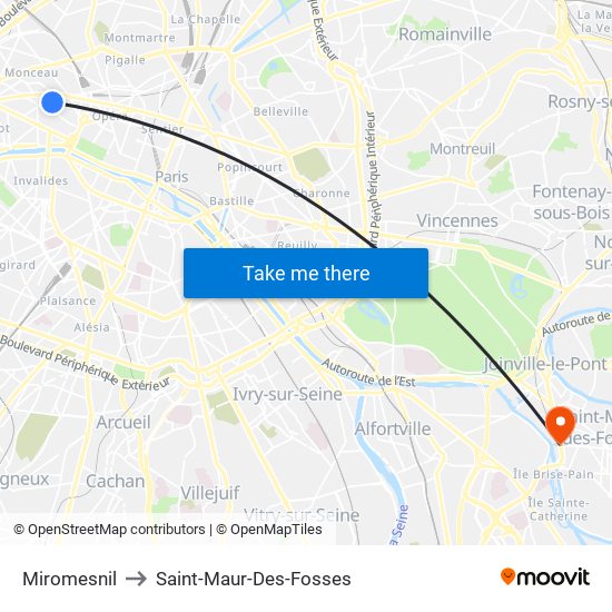 Miromesnil to Saint-Maur-Des-Fosses map