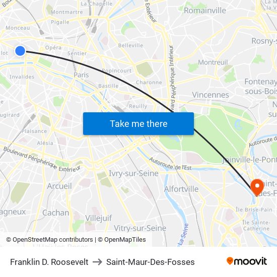 Franklin D. Roosevelt to Saint-Maur-Des-Fosses map