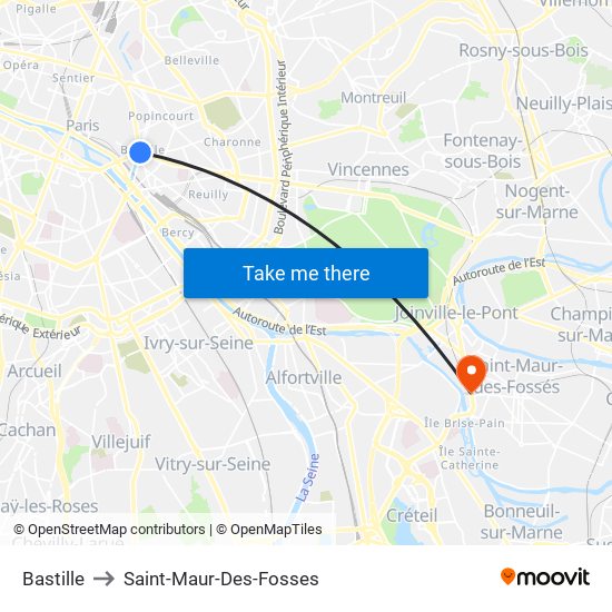 Bastille to Saint-Maur-Des-Fosses map