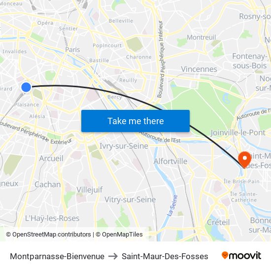 Montparnasse-Bienvenue to Saint-Maur-Des-Fosses map