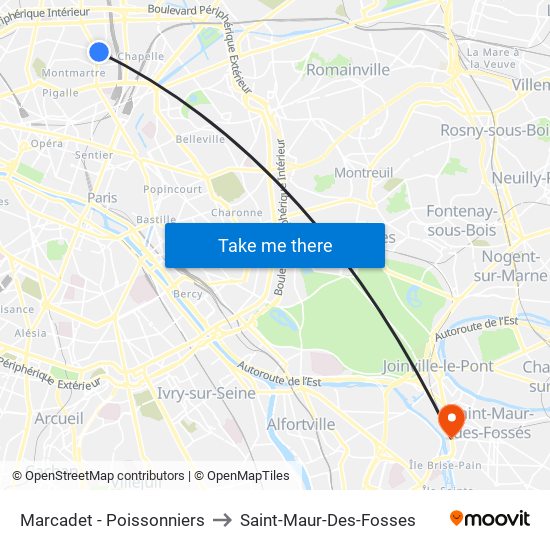 Marcadet - Poissonniers to Saint-Maur-Des-Fosses map