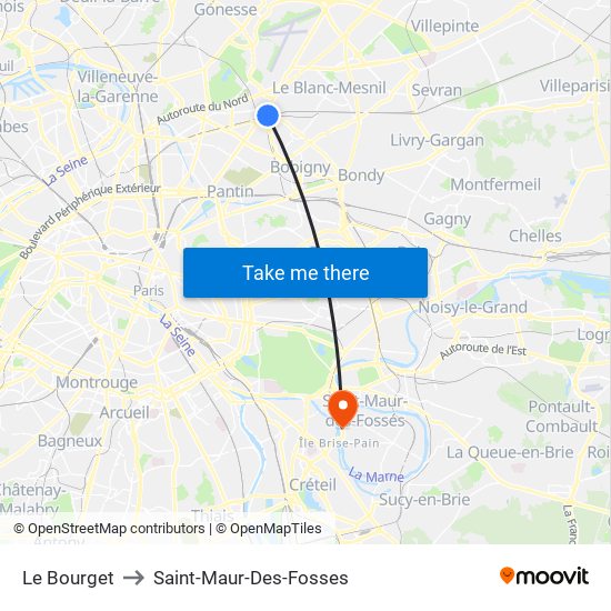 Le Bourget to Saint-Maur-Des-Fosses map