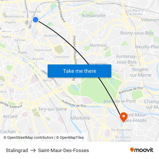 Stalingrad to Saint-Maur-Des-Fosses map