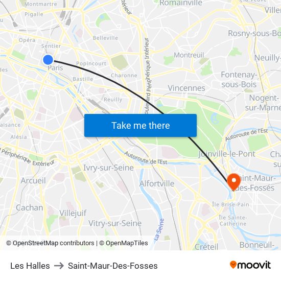 Les Halles to Saint-Maur-Des-Fosses map