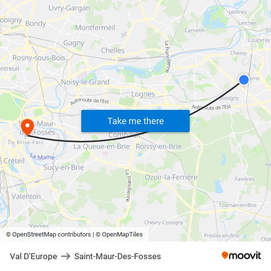 Val D'Europe to Saint-Maur-Des-Fosses map