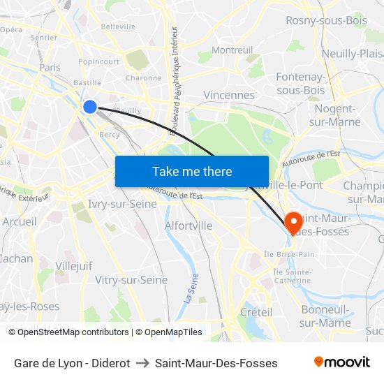 Gare de Lyon - Diderot to Saint-Maur-Des-Fosses map