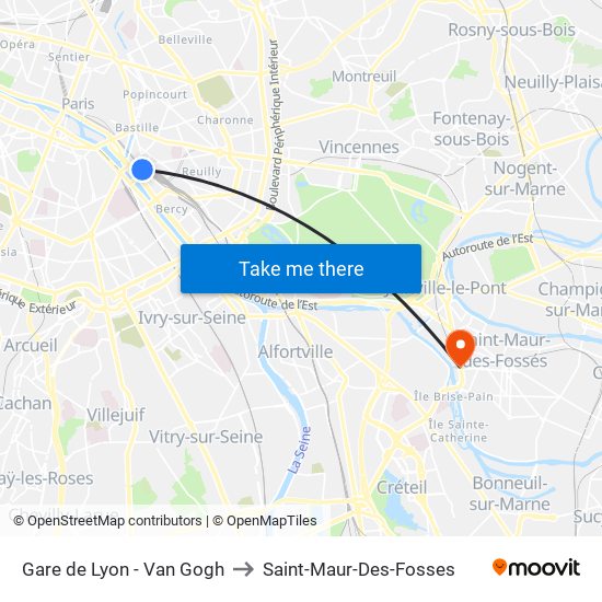 Gare de Lyon - Van Gogh to Saint-Maur-Des-Fosses map