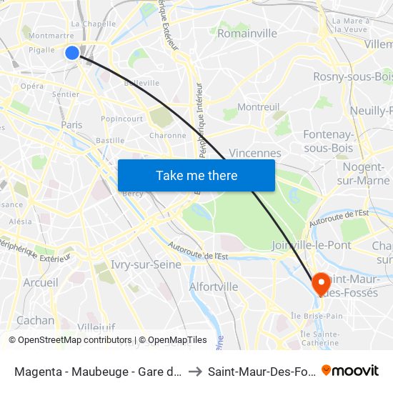 Magenta - Maubeuge - Gare du Nord to Saint-Maur-Des-Fosses map