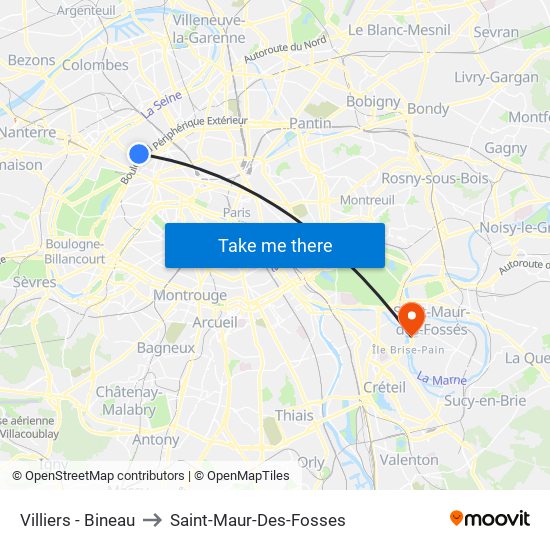 Villiers - Bineau to Saint-Maur-Des-Fosses map