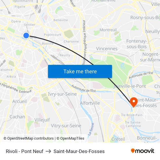 Rivoli - Pont Neuf to Saint-Maur-Des-Fosses map