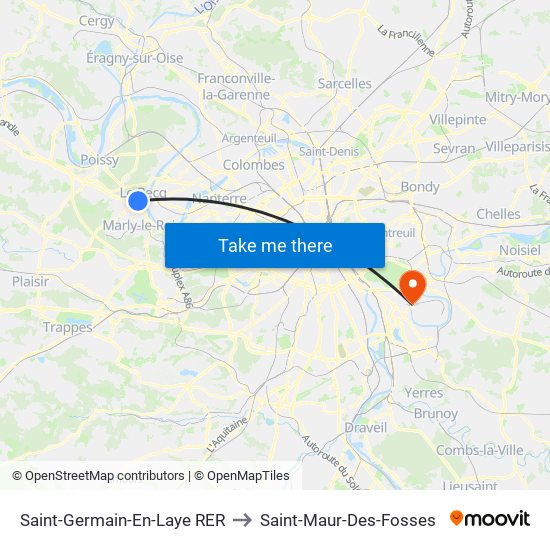 Saint-Germain-En-Laye RER to Saint-Maur-Des-Fosses map