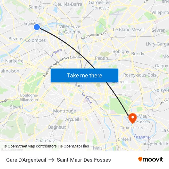 Gare D'Argenteuil to Saint-Maur-Des-Fosses map