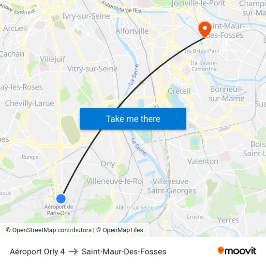 Aéroport Orly 4 to Saint-Maur-Des-Fosses map