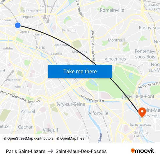 Paris Saint-Lazare to Saint-Maur-Des-Fosses map