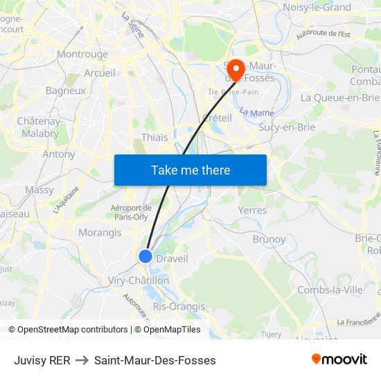 Juvisy RER to Saint-Maur-Des-Fosses map