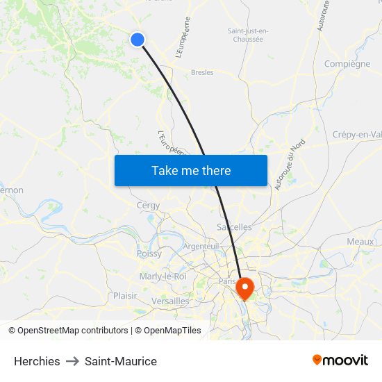 Herchies to Saint-Maurice map