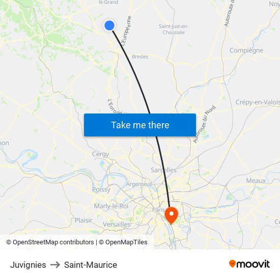 Juvignies to Saint-Maurice map