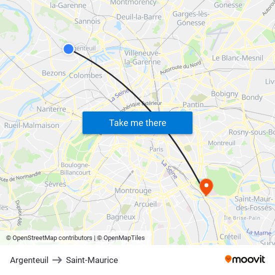 Argenteuil to Saint-Maurice map