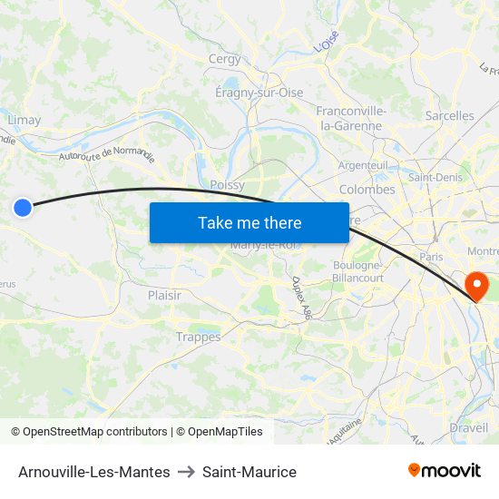 Arnouville-Les-Mantes to Saint-Maurice map