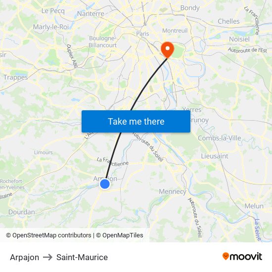 Arpajon to Saint-Maurice map