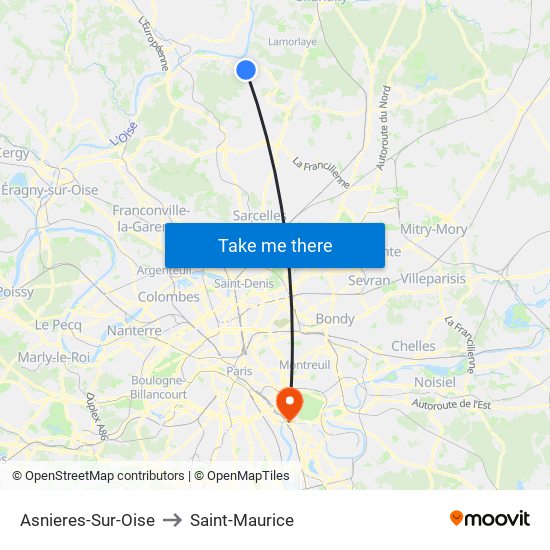 Asnieres-Sur-Oise to Saint-Maurice map