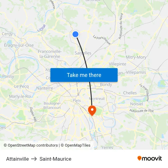 Attainville to Saint-Maurice map