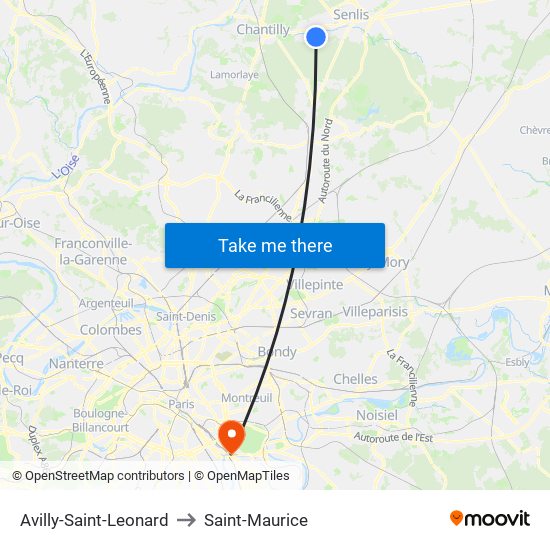 Avilly-Saint-Leonard to Saint-Maurice map
