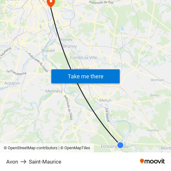 Avon to Saint-Maurice map