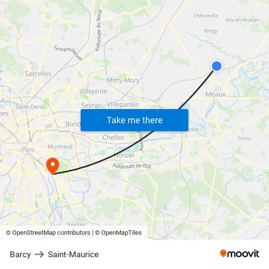 Barcy to Saint-Maurice map
