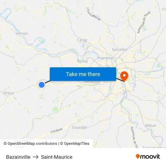 Bazainville to Saint-Maurice map