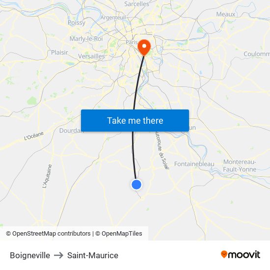 Boigneville to Saint-Maurice map