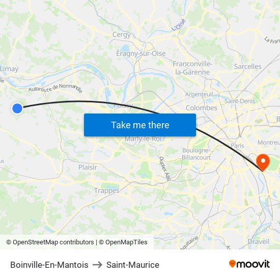 Boinville-En-Mantois to Saint-Maurice map