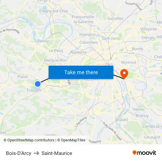 Bois-D'Arcy to Saint-Maurice map