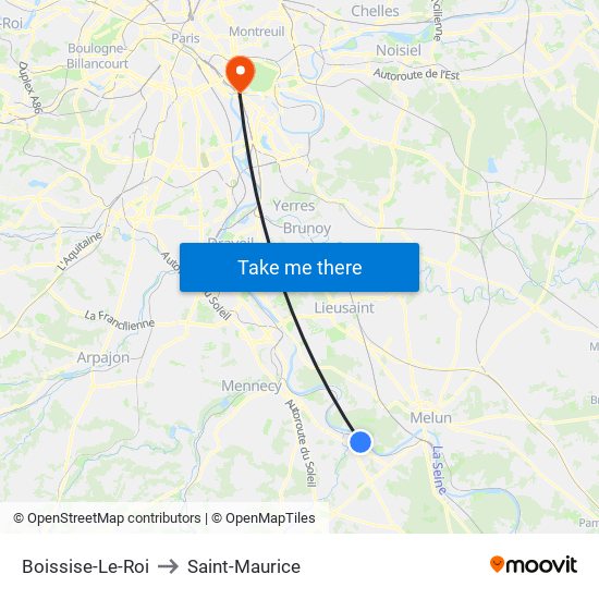 Boissise-Le-Roi to Saint-Maurice map