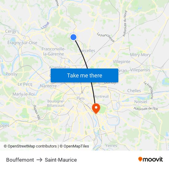 Bouffemont to Saint-Maurice map