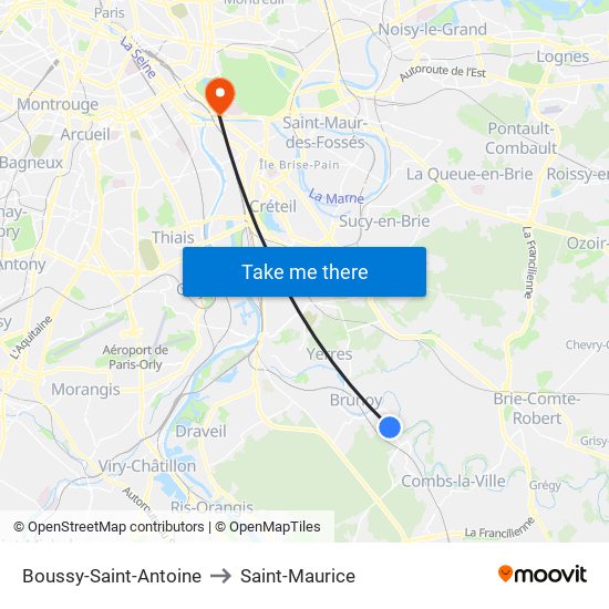 Boussy-Saint-Antoine to Saint-Maurice map
