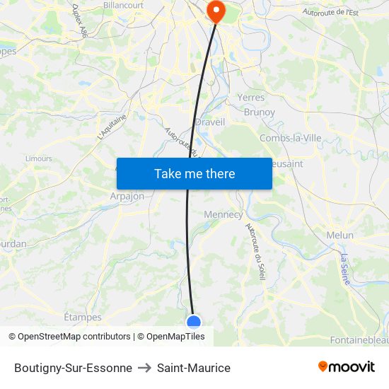 Boutigny-Sur-Essonne to Saint-Maurice map