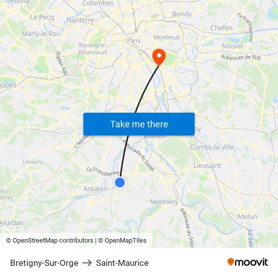 Bretigny-Sur-Orge to Saint-Maurice map