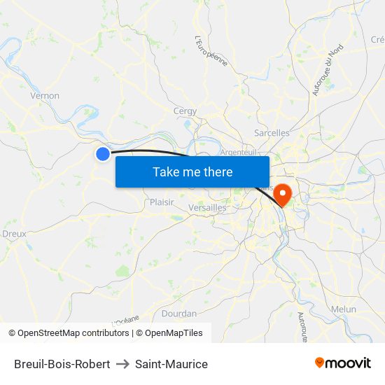 Breuil-Bois-Robert to Saint-Maurice map
