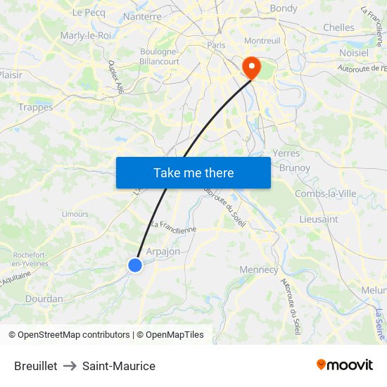 Breuillet to Saint-Maurice map