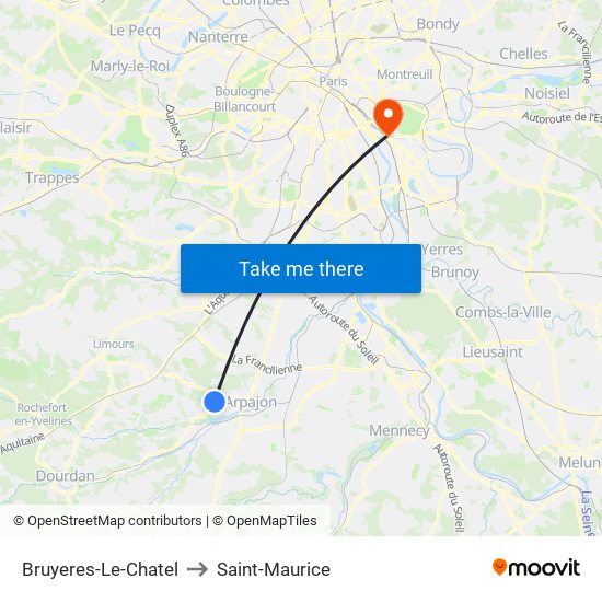 Bruyeres-Le-Chatel to Saint-Maurice map