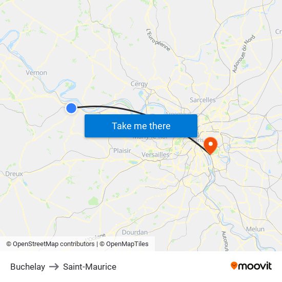 Buchelay to Saint-Maurice map