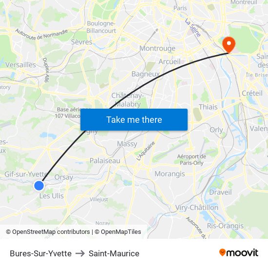 Bures-Sur-Yvette to Saint-Maurice map